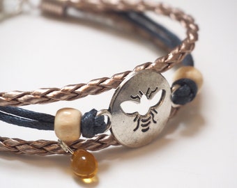 HONEY BEE BRACELET - save the bees honey bracelet - nature bracelet - vegan bracelet bee gift - nature gift nature lover wildlife bracelet