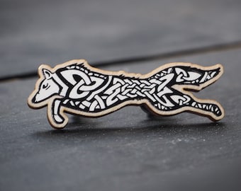 CELTIC WOLF PIN - wolf badge celtic pin viking pin wooden pin celtic brooch wolf brooch irish wolf brooch wolf gift trinity knot