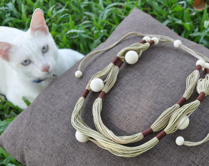 Cotton strings and wood beads necklace