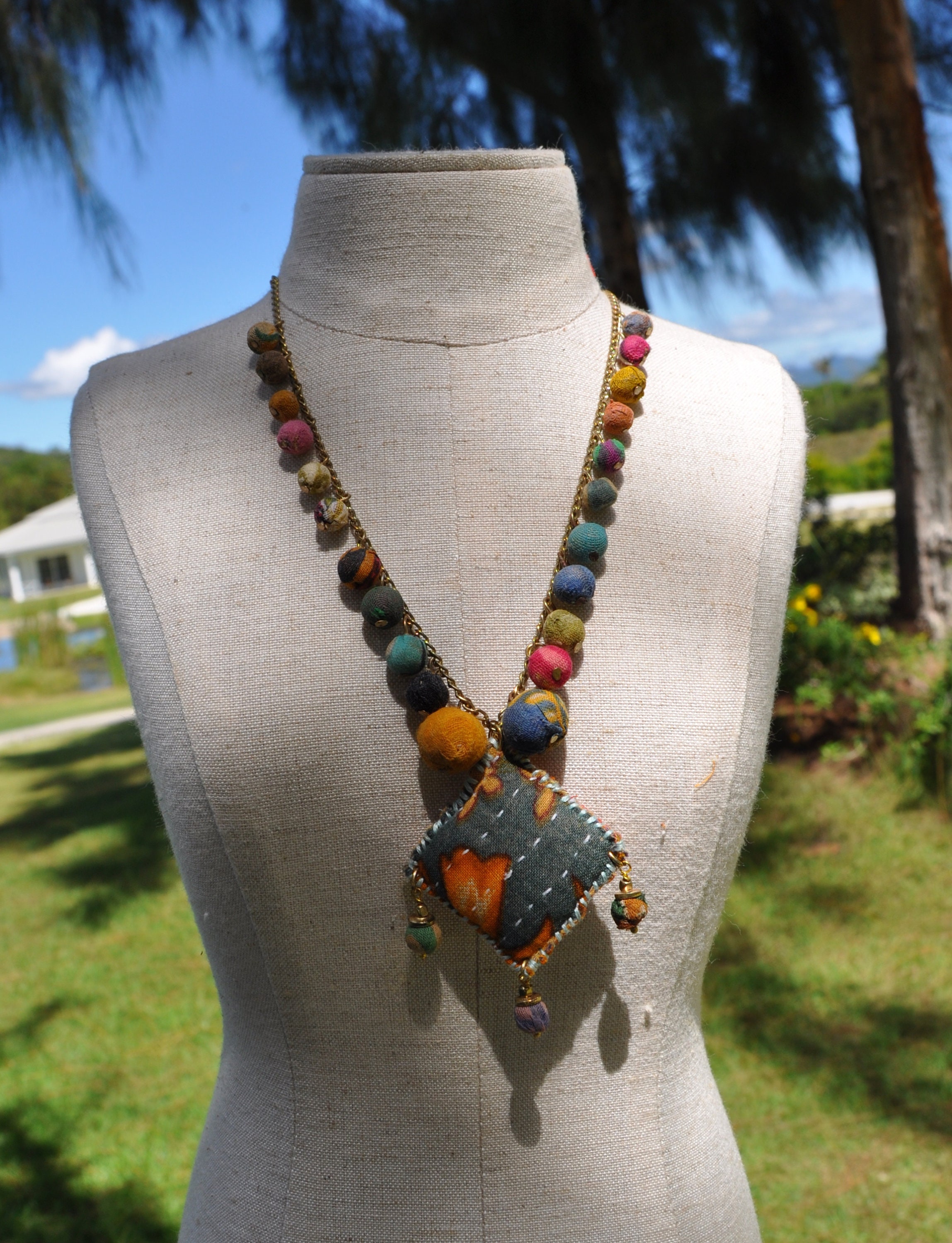 ETHNIC necklaces with colorful fabrics Etsy