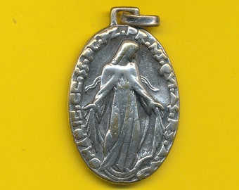 Art Deco grote verzilverde bronzen bedel religieuze medaille hanger Wonderbaarlijke medaille door Fernand Py (ref 3778)