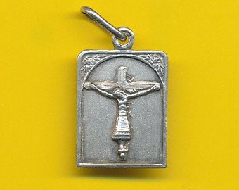 Antigua medalla religiosa de plata esterlina francesa Retrato de Jesús - cruz (ref 4254)