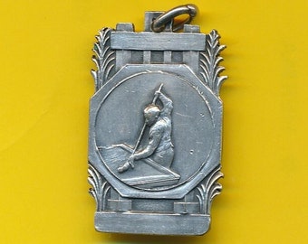 Art Nouveau silver plated charm art medal pendant French billiard 1948-1949 (ref 5047)
