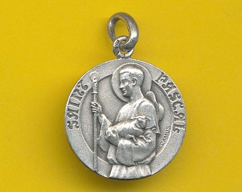 Vintage sterling zilveren metalen charme religieuze medaille St Pascal - St Paschal (ref 4224)