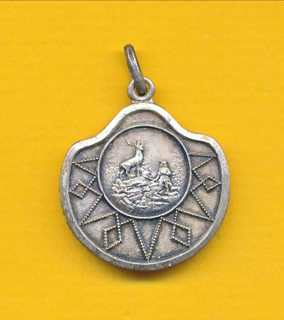 Large Sterling silver Art Modern religious charm medal pendant representing Saint ref 1695