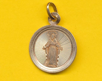 Antiek GOUD 18k charme Victoriaanse medaille hanger Miraculous Medal (ref 3142)