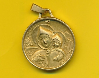Art Deco Lgrote vergulde bedel Religieuze medaille hanger Onze Lieve Vrouw van de Sneeuw (ref 5124)
