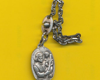 Antieke sterling zilveren sleutelhanger charme religieuze medaille hanger St Christopher (ref 4222)