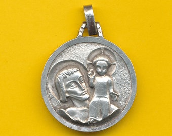 Médaille religieuse Art Deco en argent représentant St Christophe (ref 3167)