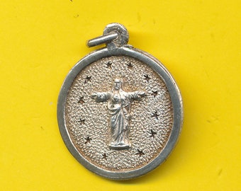 Antiguo amuleto de plata esterlina medalla religiosa colgante Sagrado Corazón de Jesús Montmartre (ref 3822)