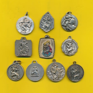 St Christopher lot of 10 large vintage silvered metal uncleaned charm religious medal pendant   (B029)