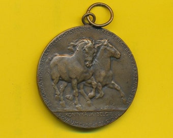 Antieke grote bronzen kunstmedaille Paardenwedstrijd gedateerd 1912 - Namen (ref 4753)