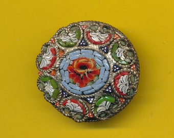 Broche con dije de micro mosaicos italianos antiguos con flores - Roma - Murano (ref 4016)