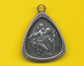 Colgante de medalla religiosa de plata de ley vintage San Cristóbal ( ref 3344)