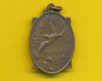 Antieke bronzen kunstbedelmedaille Vogel - Zeemeeuw gedateerd 1924 (ref 4759)