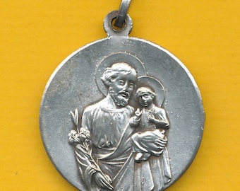 Antieke verzilverde metalen bedel religieuze medaille Hanger Sint Jozef - Aartsengel (ref 2024)