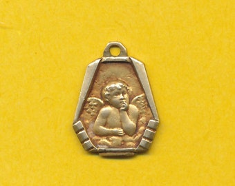 Art Deco gold plated charm religious medal pendant Angel after Raphael (ref 2199)