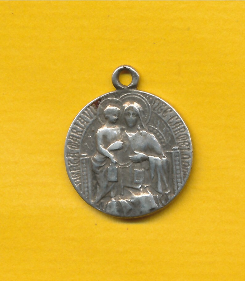 Our Lady of Mount Carmel by TRICARD Vintage French sterling silver religious charm medal pendant Sacred Heart of Jesus ref 2031
