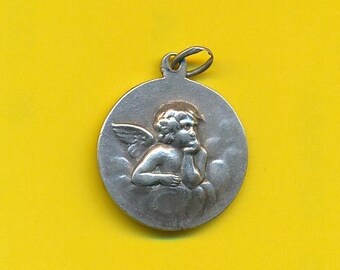 Art Nouveau sterling zilver metaal Religieuze charme Medaillehanger Engel naar Raphael (ref 5130)