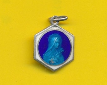 St Theresia van Lisieux sterling zilveren emaille bedel religieuze medaille hanger (ref 4904)