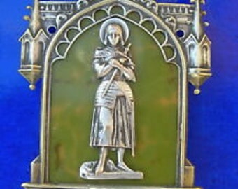 Antique Silvered brass oratory Sainte Jeanne d&#39;Arc - St Joan of Arc - St Jane of Arc  (ref 2781)