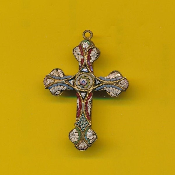 Ancienne Croix religieuse micro mosaique Italienne - Rome - Murano (ref 5101)