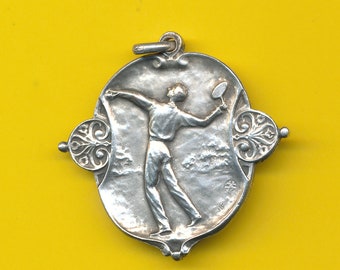 Art Nouveau silver plated charm art medal pendant Tennis (ref 4100)