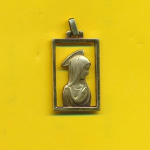 Art Deco gold plated charm religious medal pendant Portrait of Mary (5742)