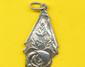 Antieke Art Nouveau charme medaille sterling zilveren hanger die bloem voorstelt (ref 3548)