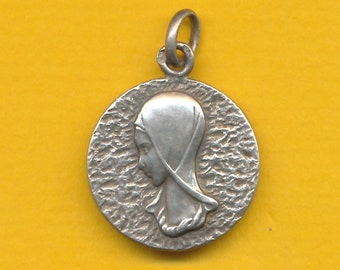 Franse Art Deco sterling zilveren bedel religieuze medaille portret van Maria (ref 2018)