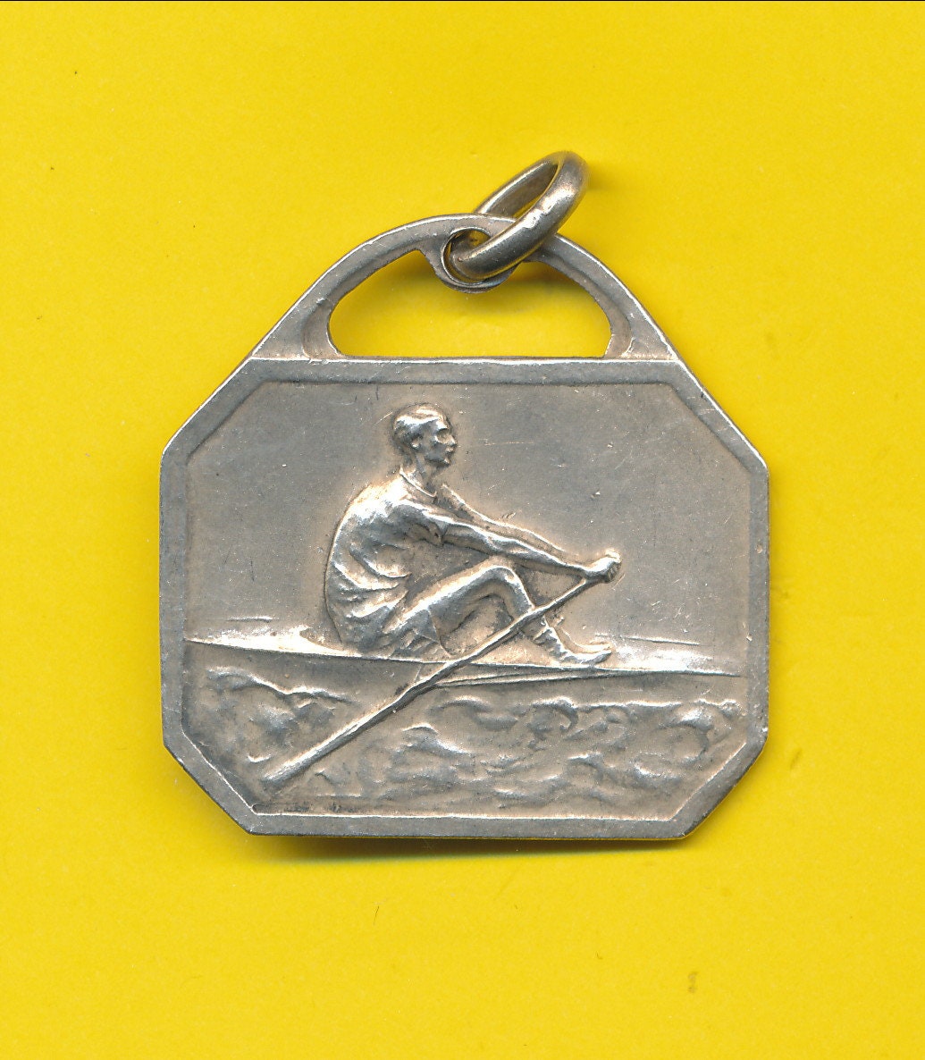 Art Nouveau silver plated charm medal pendant representing Royal Nautical Club Gand 1923 Rowing (ref 3906)