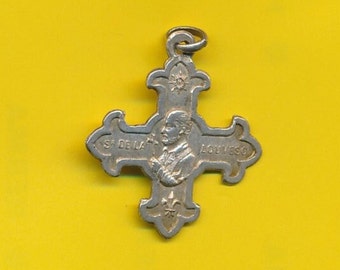 Vintage Franse sterling zilveren bedel religieuze medaille hanger Saint Jean-François Regis - Francis Regis Clet (ref 5128)