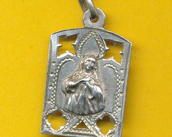 Vintage zilveren religieuze charme medaille hanger Portret van Maria (ref 0500)