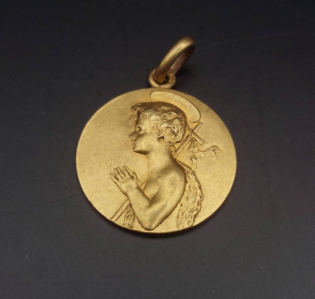 Antique Gold Plated Charm Religious Medal Pendant St John the Baptist ...