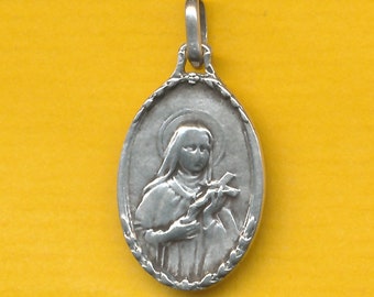 Antieke Sterling Zilveren Religieuze Medaille charme hanger Sint Therese van Lisieux (ref 2055)