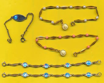 5 Vintage religious  gold plated or sterling silver children's bracelet  with religious medal (B036)
