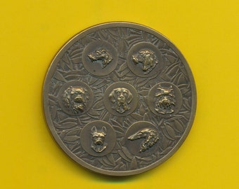 Rara medalla de bronce Art Deco que representa a los perros (ref 4509)