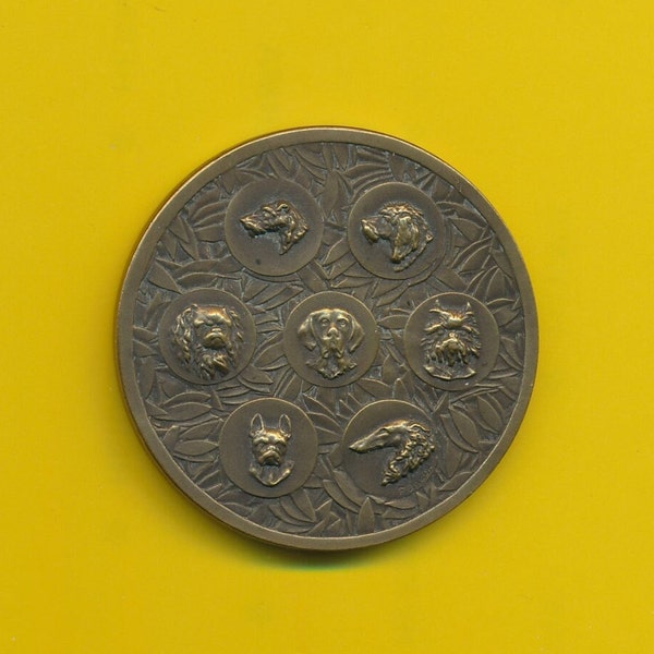 Ancienne médaille Art Deco en bronze représentant des chiens  Exposition Canine (ref 4509)