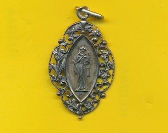 Vintage verzilverde metalen bedel religieuze medaille Sint-Antonius van Padua (ref 4882)