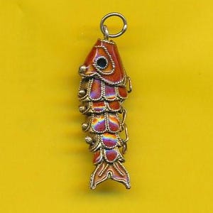 Pendentif Ancien Argent 925 Art Nouveau - Breloque Déco Poissons, Bijou Vintage