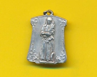 Antieke sterling zilveren bedel religieuze medaille hanger St Germana van Pibrac (ref 5129)