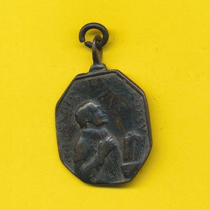 Antieke 18e eeuws bronzen charme religieuze medaille hanger St Francis Xavier en St Ignace van Loyola (ref 3862)