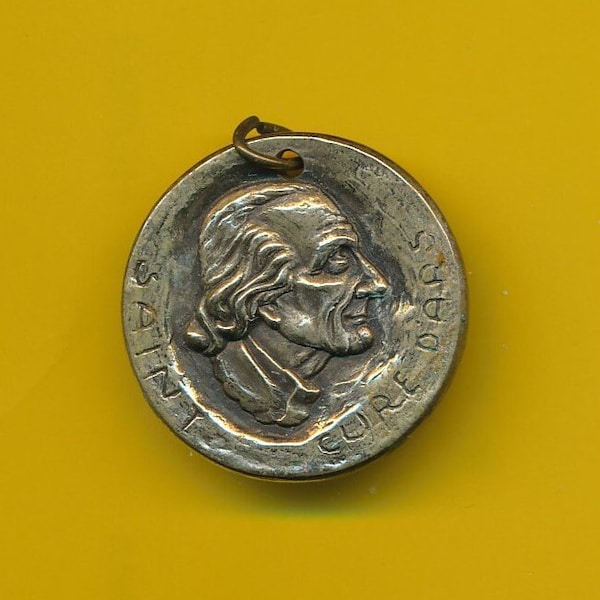 60's Large vintage bronze charm religious medal pendant St John Mary Vianney Curé d'Ars ( ref 5064)