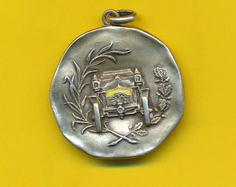 Art Nouveau silver charm medal pendant Old timer prize 1903 National Circuit (ref 4458)