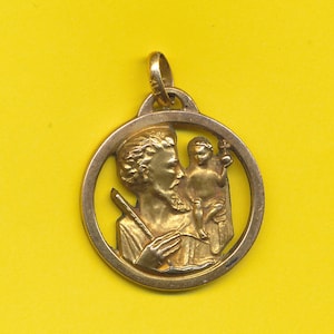 Antiek vergulde fix charm religieuze medaille hanger St Christopher (ref 3237)