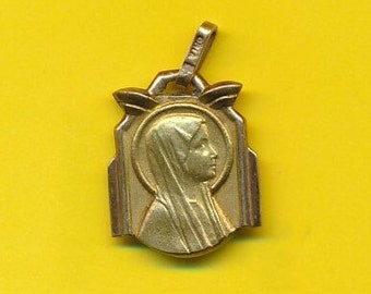 Art Nouveau vergulde bedel religieuze medaille Hanger Portret van Maria - Onze Lieve Vrouw van Lourdes (ref 5139)
