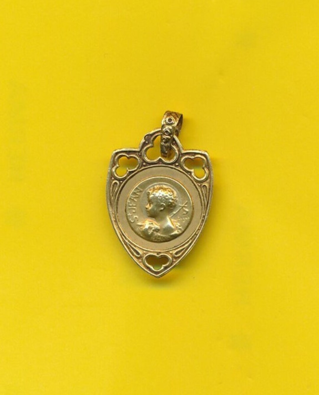 Antique Gold 18kt Charm Religious Medal Pendant Representing St John