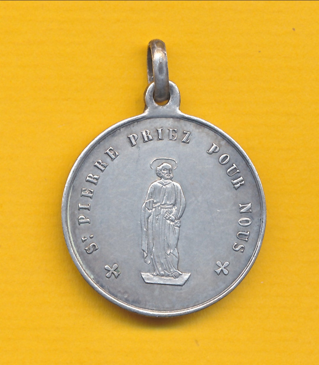Antique Silver Alloy Charm Religious Medal Pendant St Peter Apostle ...