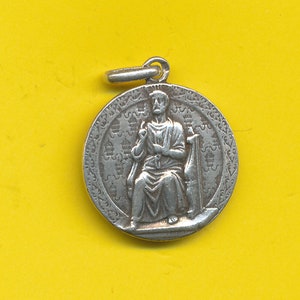 Tricard Sterling Silver charm religious medal pendant Saint Peter - St Pierre  (ref 4116)