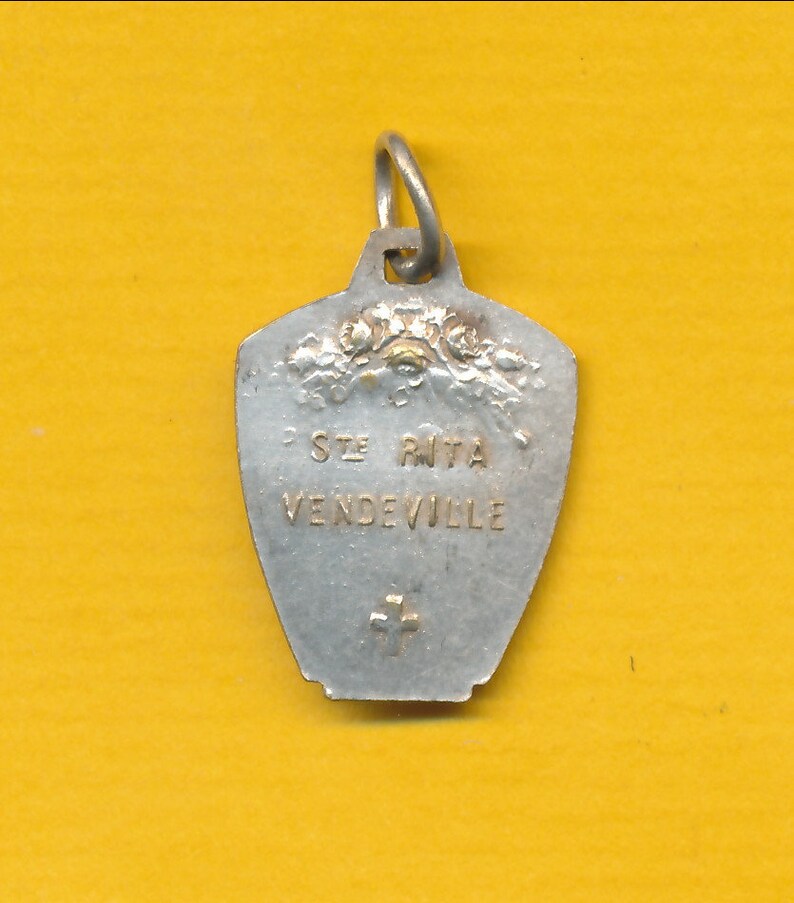 Antieke Zilverlegering charme religieuze medaille Hanger Heilige Rita van Cascia ref 1765 afbeelding 2